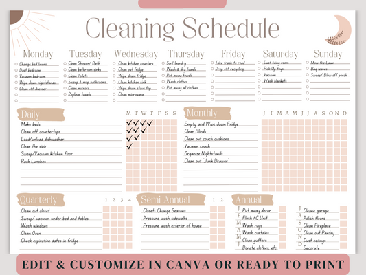 Editable Cleaning Schedule | Cleaning Checklist | PDF & Canva Template | Printable | Goodnotes | Weekly Chores | ADHA Cleaning List