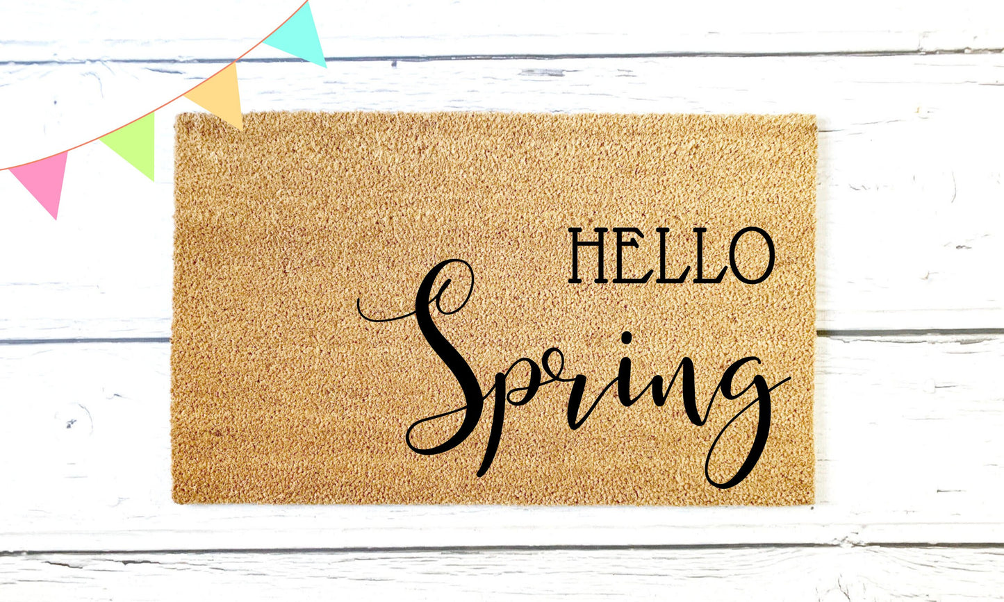 Hello Spring Doormat | Custom Doormat | Spring Doormat | Closing Gift | Welcome Doormat | Front Door Mat | Home Decor | Wedding Gift