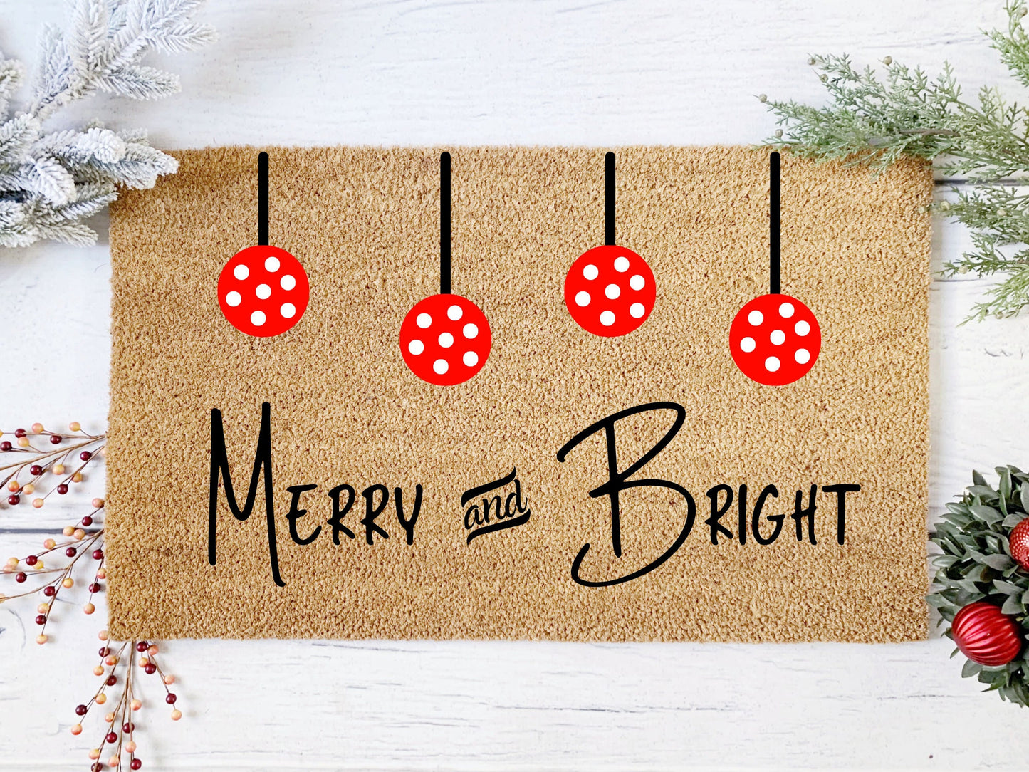 Merry & Bright Doormat | Custom Painted Doormat | Housewarming Gift | Closing Gift | Welcome Doormat | Front Door Mat | Home Decor