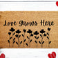 Love Grows Here Doormat | Valentine | Wedding Gift | Custom Doormat | Closing Gift | Welcome Doormat | Front Door Mat | Home Decor