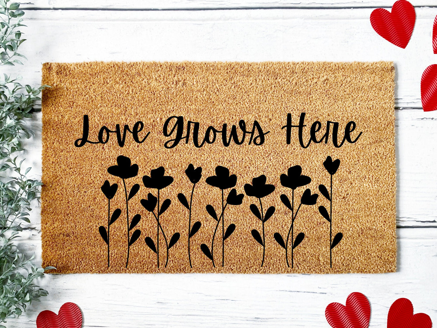 Love Grows Here Doormat | Valentine | Wedding Gift | Custom Doormat | Closing Gift | Welcome Doormat | Front Door Mat | Home Decor