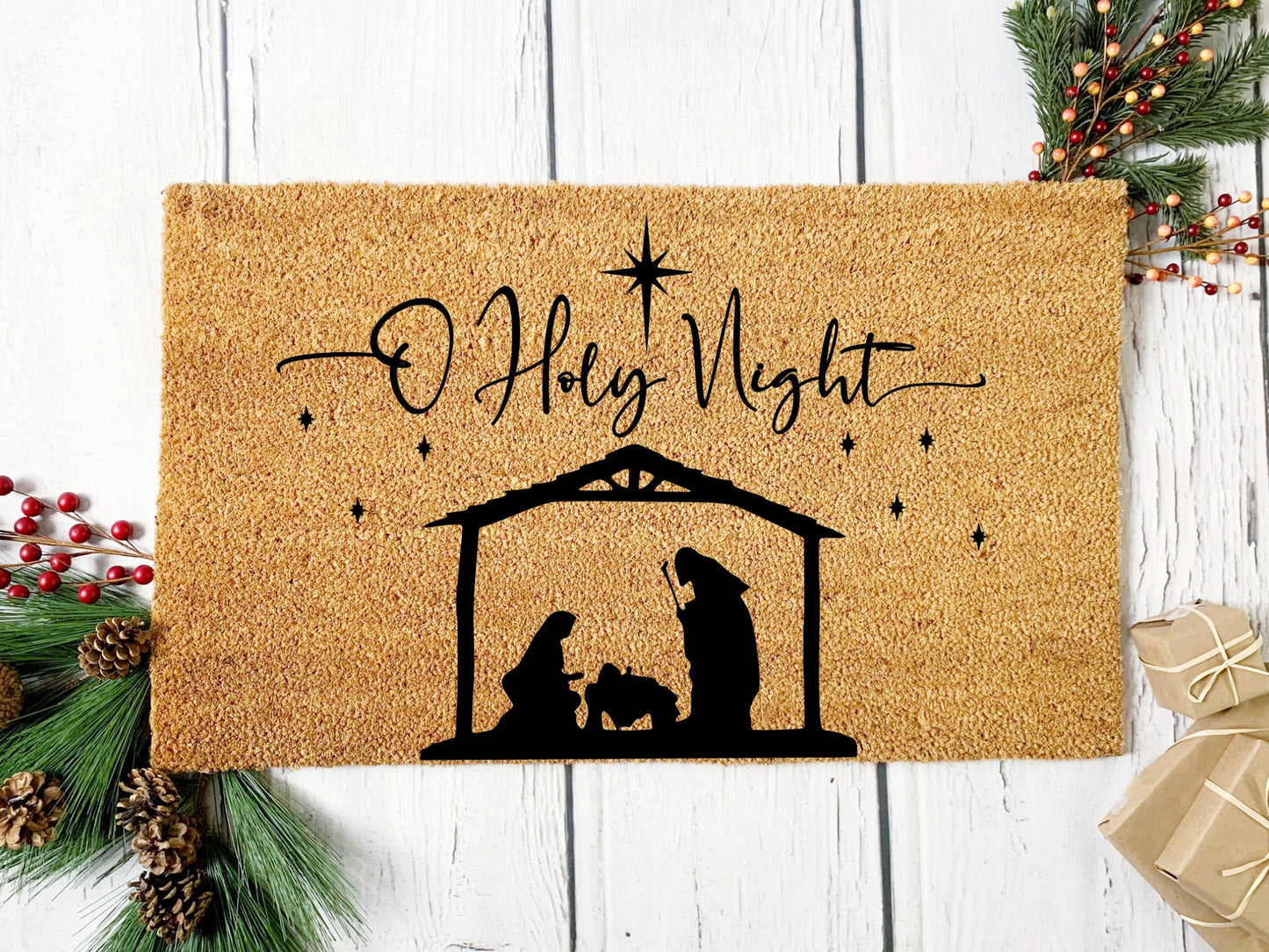 O Holy Night Doormat | Custom Painted Doormat | Away in a Manger | Christmas Decor | Welcome Doormat | Front Door Mat | Home Decor