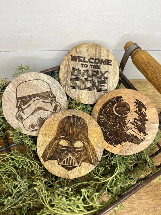Star Wars Dark Side Wooden Coasters | Engraved | Set of 4 | Sealed